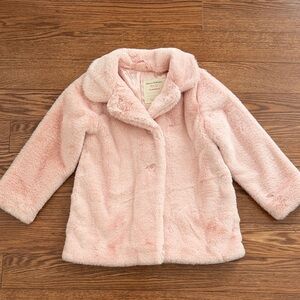 NWOT Hanna Andersson Soft Pink Faux Fur Pea Coat